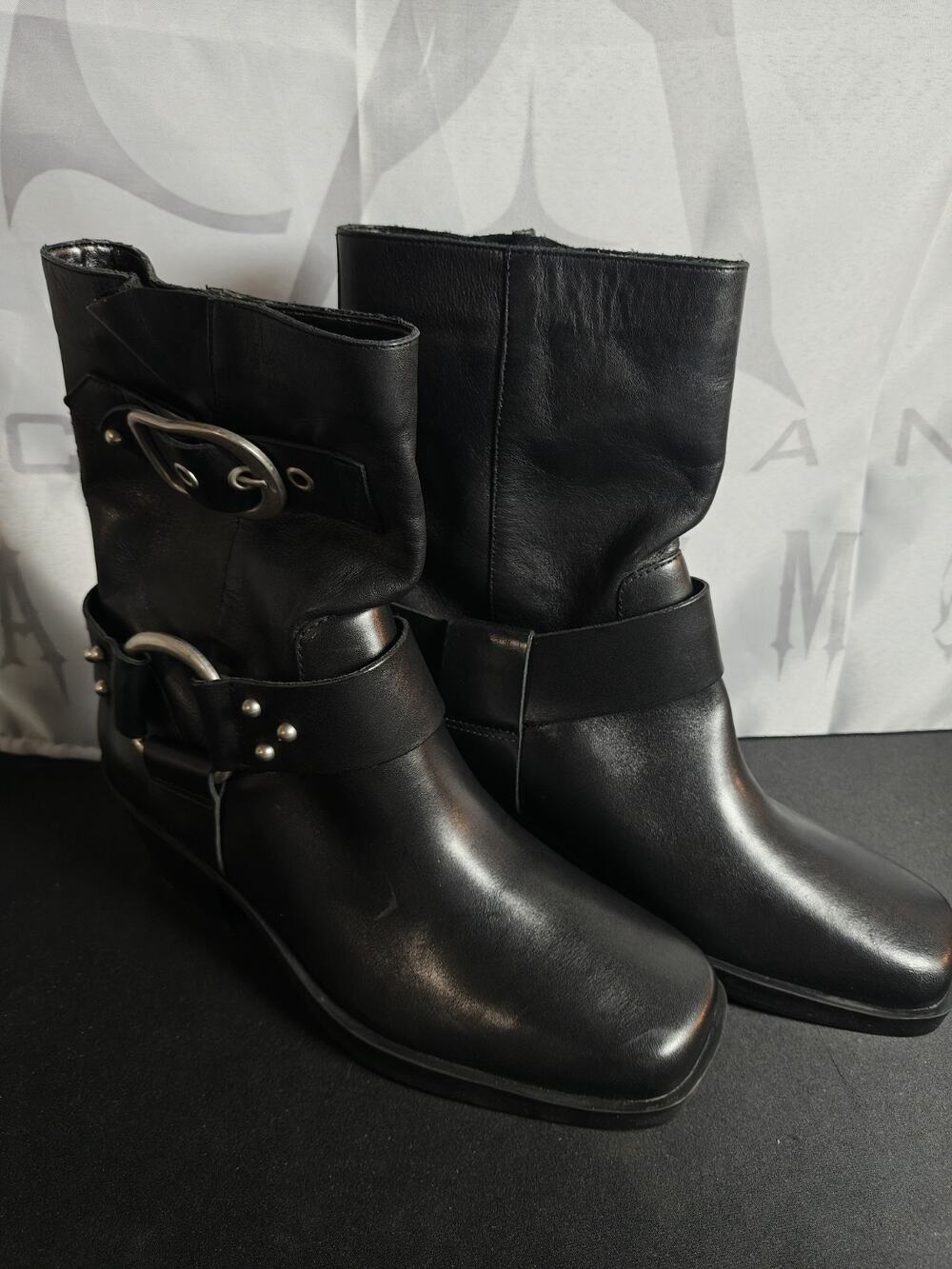 Arezzo $200 Women's 6.5 Kaia Mid Calf Block Heel Buckled Leather Boots New Blems